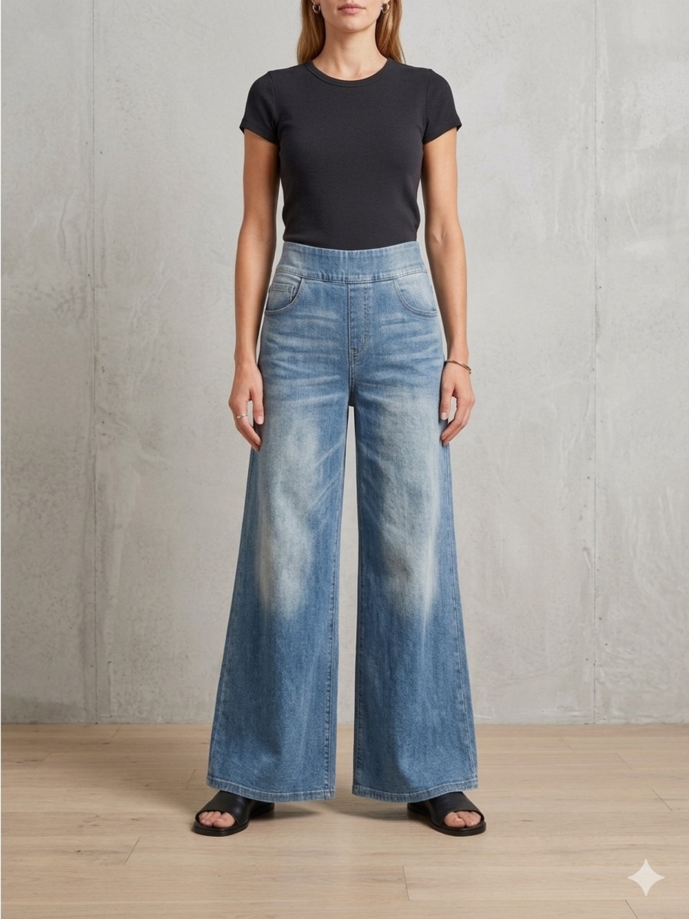 NWT Halara Wide Leg Tummy Control Pants Denim Look Size Medium